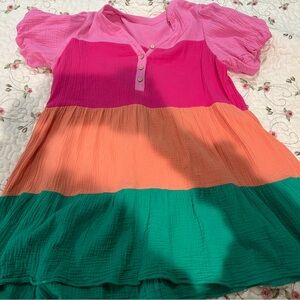 Colorblock Dress with Pink, Orange, and Green